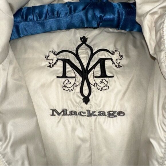 Mackage Cream Mid-length Down WOOL Leather Puffer jacket Coat with Fur Hood sz S - Picture 9 of 15